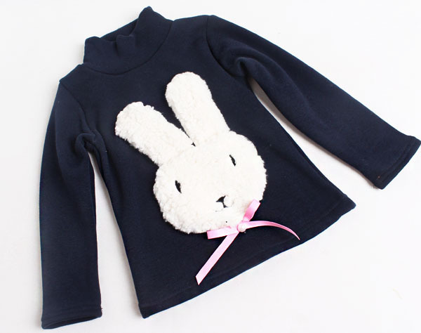 女童不倒绒打底衫2015冬季新款儿童韩版高领加厚立体小兔长袖上衣