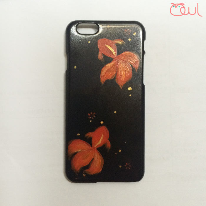 原创手绘日本日系和风漆器樱花金鱼iphone456plus苹果手机壳定制