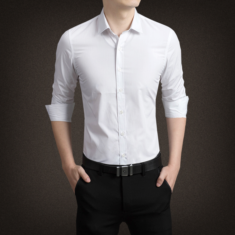 四季款男士商务休闲衬衫长袖韩版修身青年纯色衬衣免烫职业装衬衫
