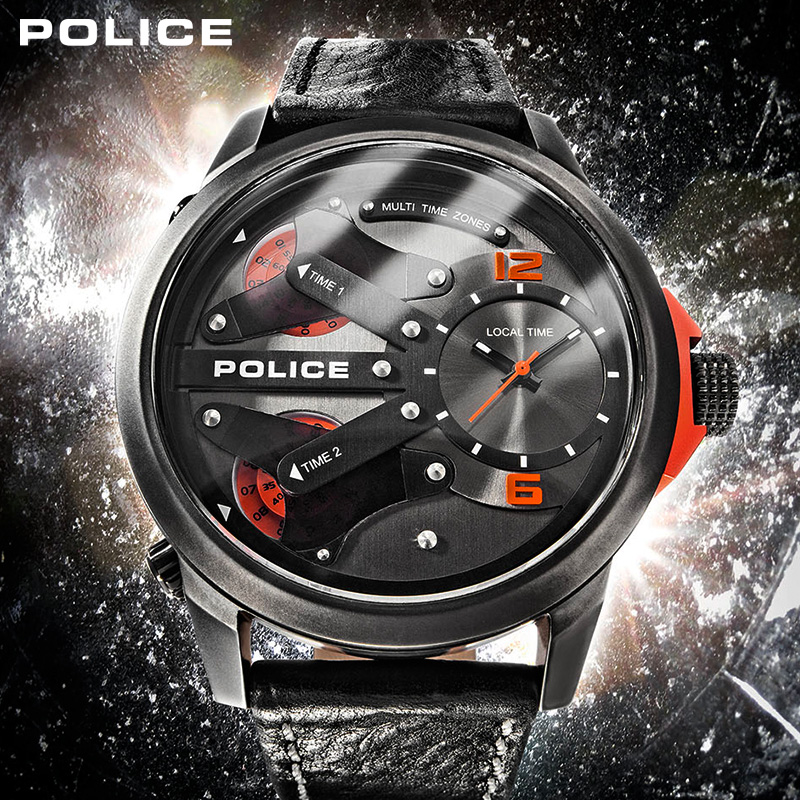 意大利POLICE运动个性欧美男士手表真皮带多功能男表 PL.14538