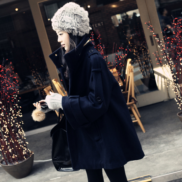 韩国冬装新款女韩版宽松显瘦斗篷呢子大衣中长款加厚加棉毛呢外套