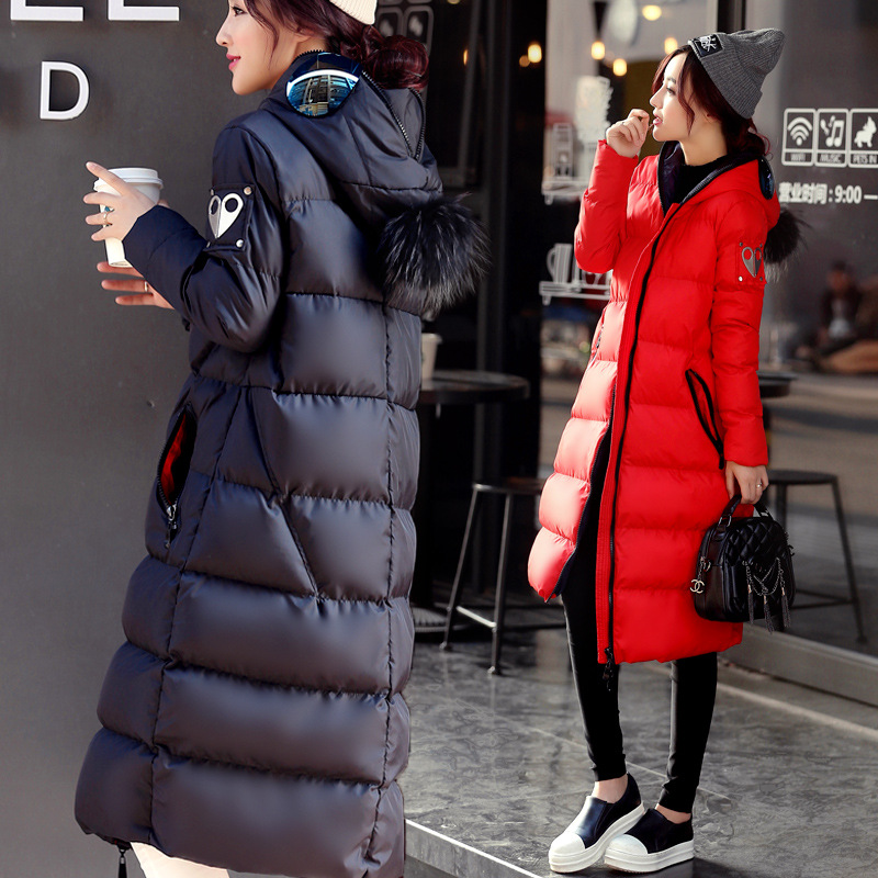 2015冬装新款羽绒棉外套韩版加长款连帽长袖加厚棉衣纯色棉服女