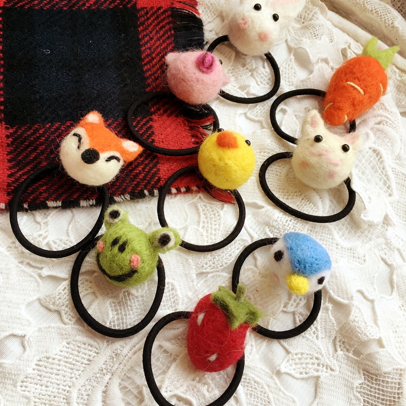 韩国最新 可爱Q萌小动物 羊毛绒羊脂球 头绳 弹力系发绳 马尾辫绳