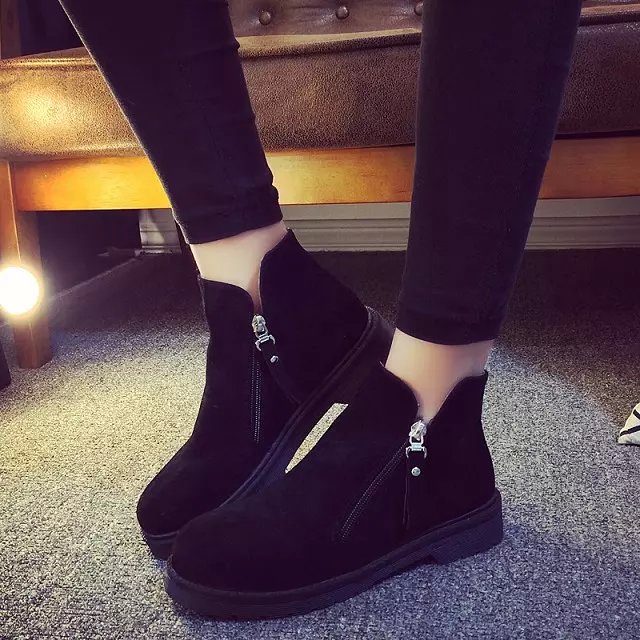 欧美2015秋冬季款短靴马丁靴英伦学生女单鞋中粗跟擦色加绒棉靴子