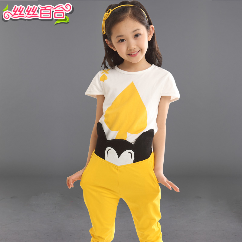 童装女童夏装2015新款韩版中大童儿童套装短袖运动两件套小孩衣服