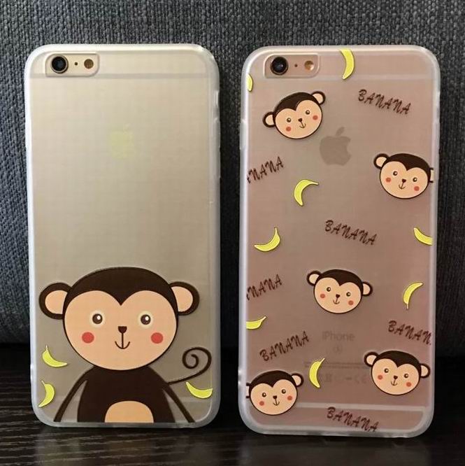 韩国插画苹果6s手机壳iphone6plus透明4.7超薄保护套可爱猴子香蕉