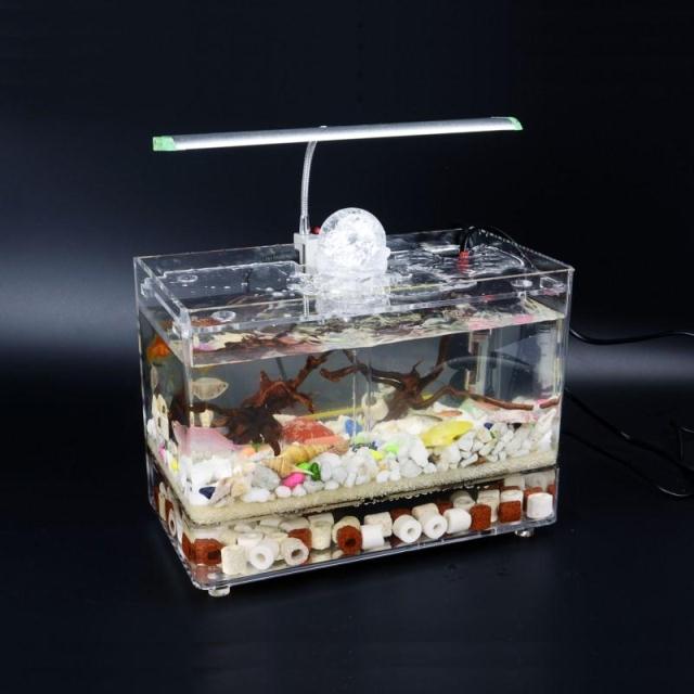 高透明亚克力小鱼缸水族箱 桌面迷你鱼缸 创意风水球循环水带过滤