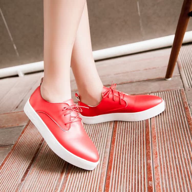 夏季新款红色潮鞋女鞋厚底时尚休闲板鞋尖头系带平底学生鞋松糕鞋