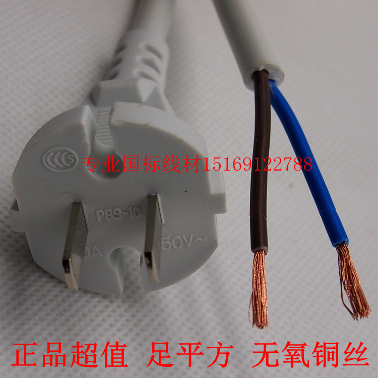 超值国标纯铜大功率插头线2芯1.5方3米白色带两孔插头电源连接线