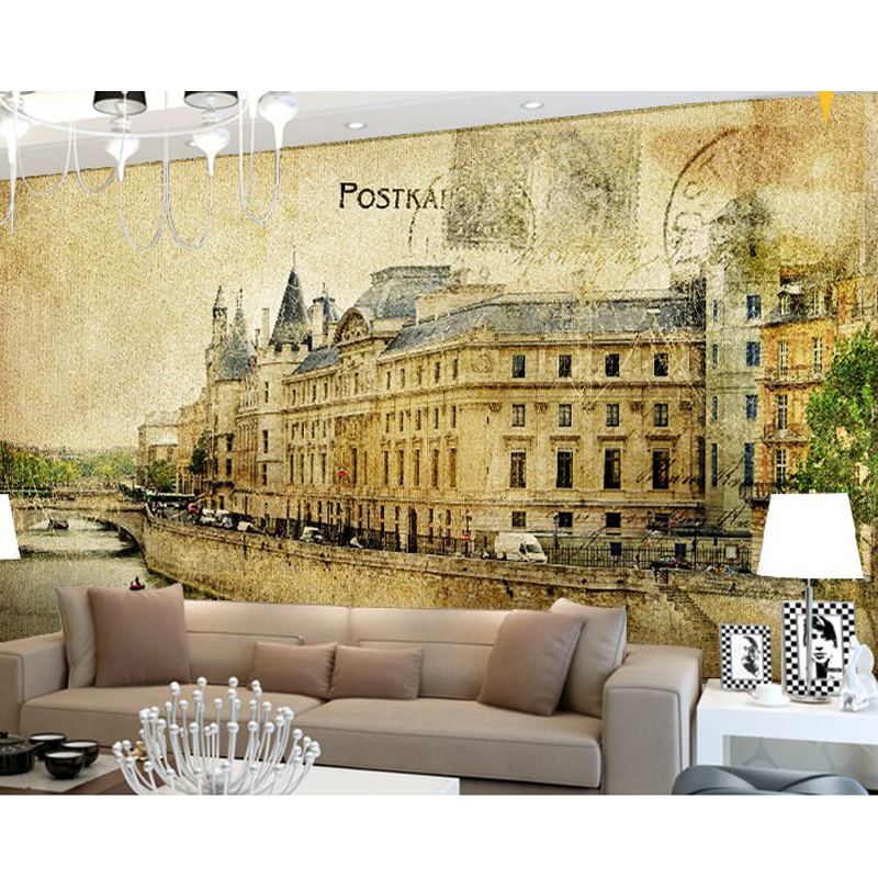 酒吧电视背景墙大型壁画客厅沙发壁纸 无纺布墙纸 复古 怀旧巴黎