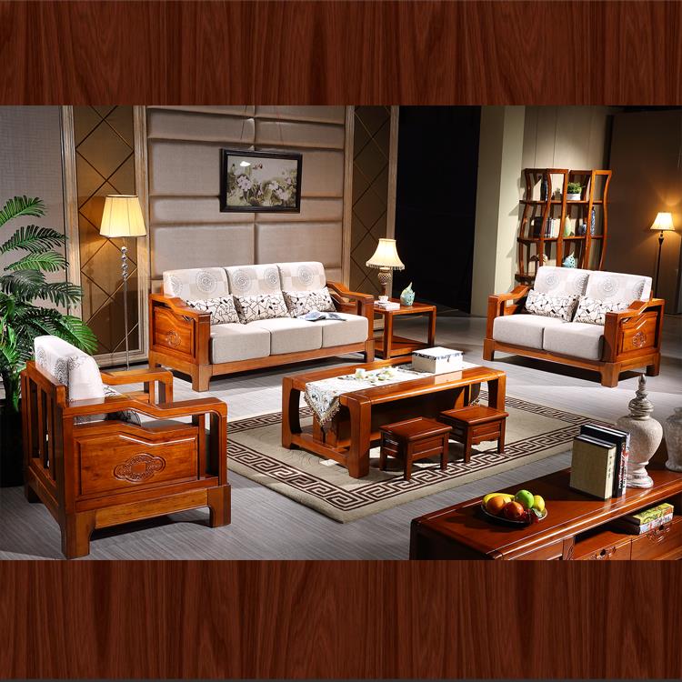 现代简约中式实木布艺沙发单双三人位沙发包邮大小户型3802