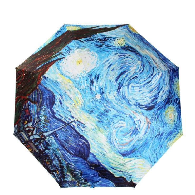 文艺范梵高星空雨伞防紫外线个性创意遮阳 雨伞三折晴雨伞太阳伞