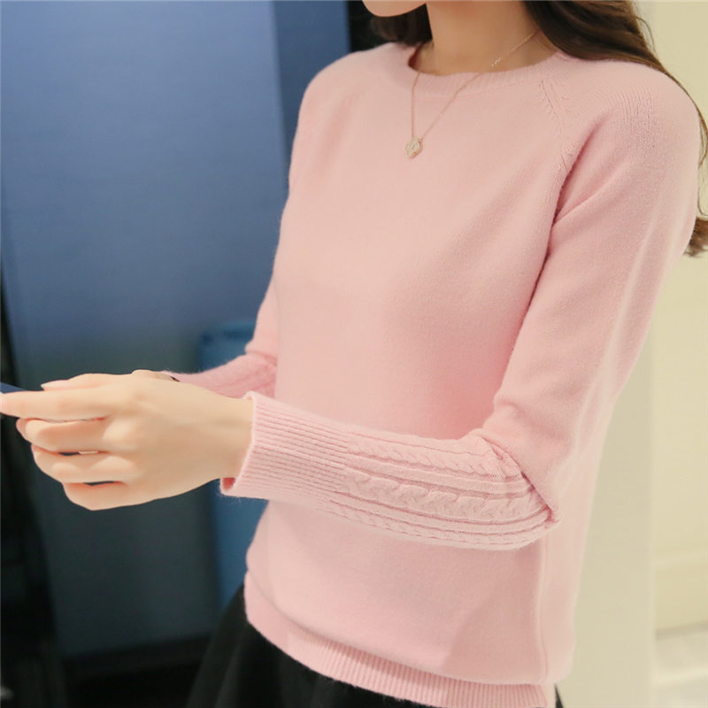 秋冬季新款2016韩版修身麻花圆领纯色打底针织衫长袖女装套头毛衣