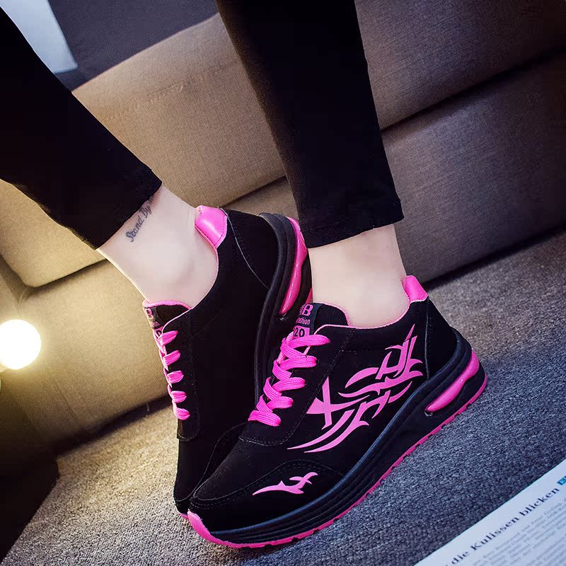 2016年春季新款学生气垫鞋女韩版潮休闲跑步鞋厚底个性图腾运动鞋