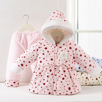 婴儿衣服男女童宝宝棉衣加厚棉两件套装 新生儿棉服0-2岁冬装帽子