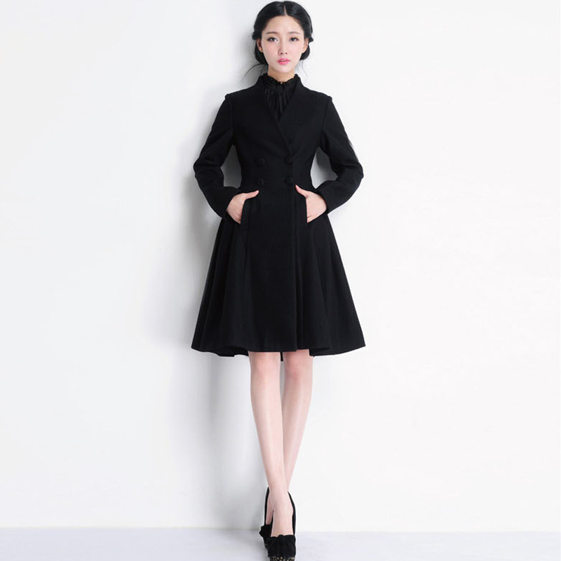 2015秋冬韩版女复古双排扣羊绒呢子大衣中长款毛呢外套加厚风衣潮