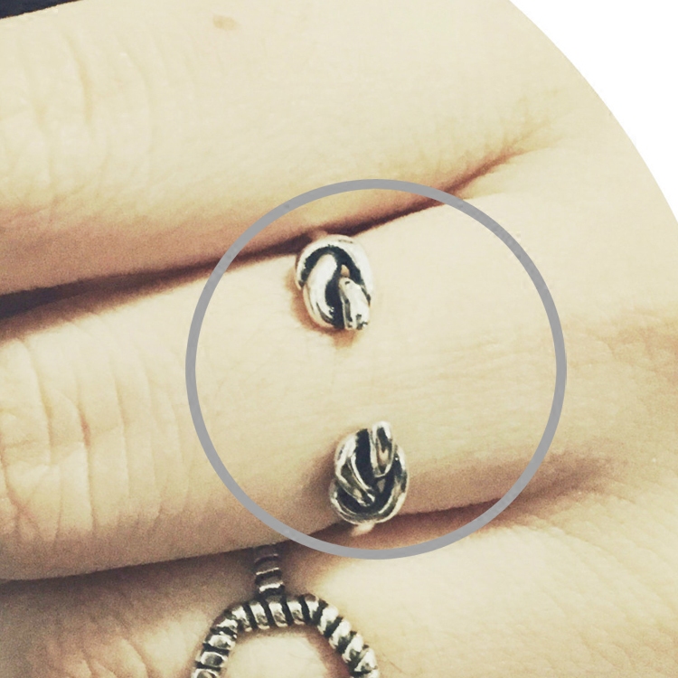 威尼公主双结仿古素银S925纯银泰银仿古复古开口个性创意戒指指环
