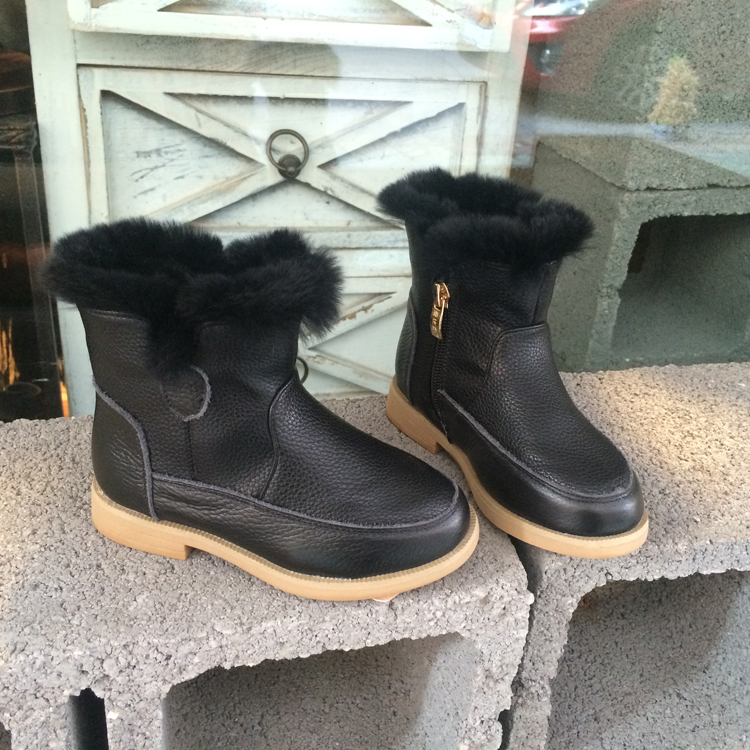 2015冬季新款男女童韩版童靴保暖加绒毛毛真皮皮靴时尚潮鞋