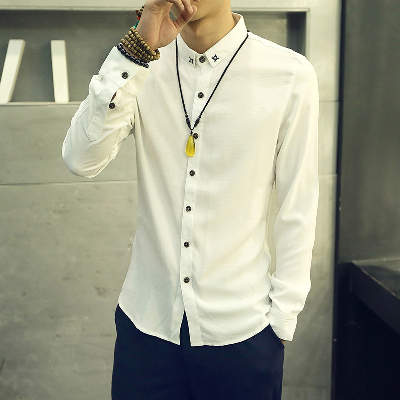 男士长袖衬衫男夏季青年修身型薄款衬衣韩版男装秋季休闲潮流纯色