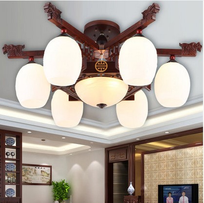 古月軒 现代中式简约创意酒店工程灯实木吸顶灯客厅卧室灯具8008