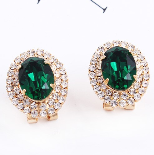 14新品新光饰品-金底镶钻绿色水晶耳钉耳饰耳环