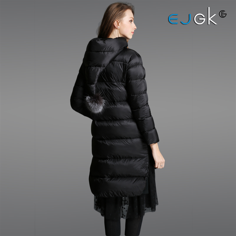 EJGK原创2015冬新款欧美高端羽绒服女中长款修身狐狸毛带帽羽绒衣