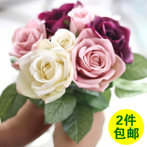 绢花玫瑰花假花仿真花 客厅室内摆设装饰花塑料花 欧式单枝花艺