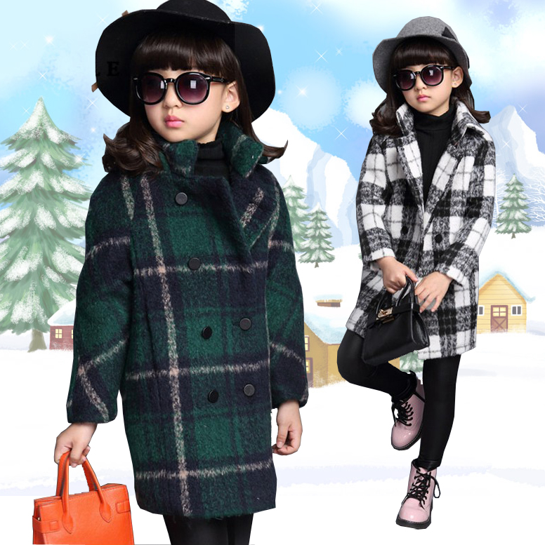 2015秋冬季新款女童韩版格子毛呢外套 女孩公主风衣儿童呢子大衣