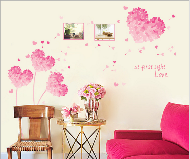 墙贴纸 卧室 浪漫粉红爱心花球客厅温馨电视背景墙婚房装饰可移除