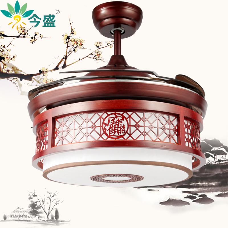 中式隐形吊扇灯 led餐厅隐形风扇灯中国风别墅客厅变光电扇灯