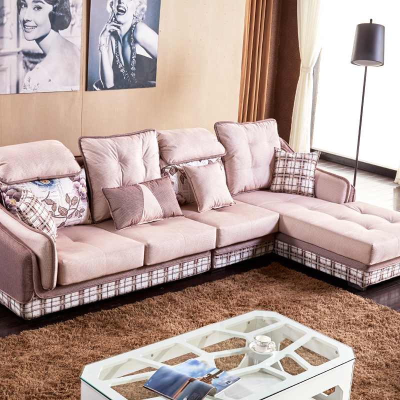 新款简约时尚布艺沙发组合 客厅大户型可拆洗布沙发 转角贵妃沙发
