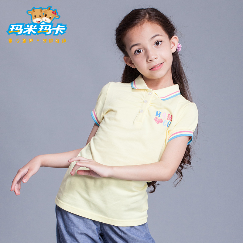 玛米玛卡2014新款夏女童纯棉短袖T恤中大童韩版儿童短袖翻领T恤潮