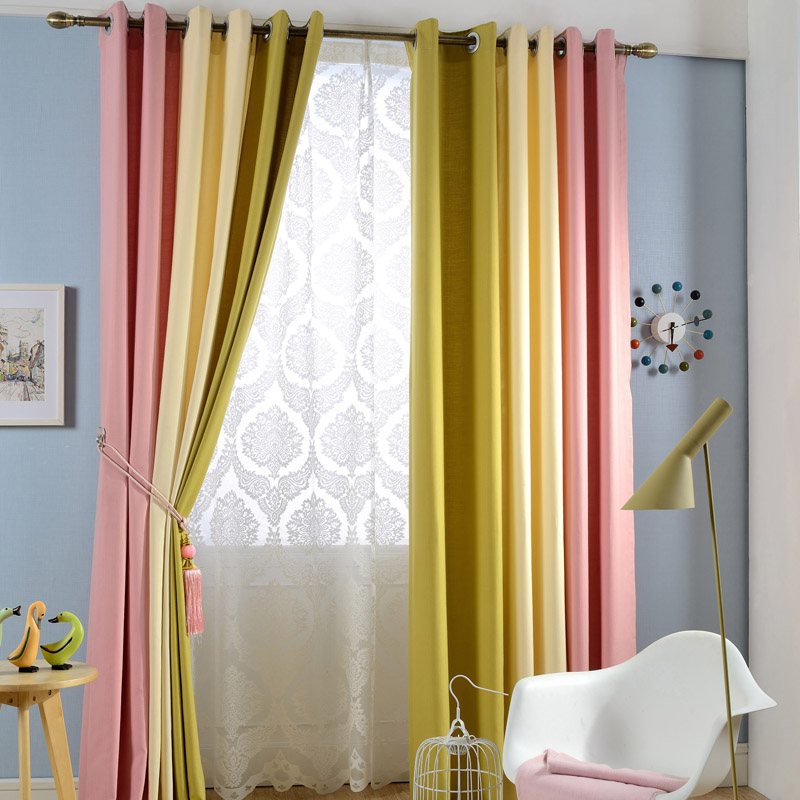 高档棉麻纯色布拼接 现代简约素色卧室客厅窗帘布 成品窗帘定制