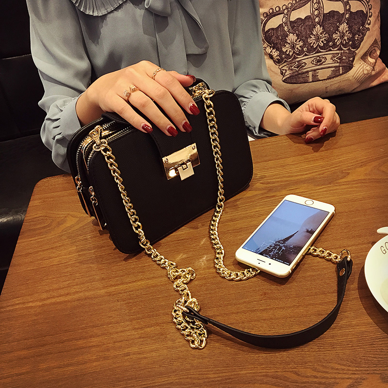 2016新款女士韩版女包休闲单肩包斜挎包手机小包包锁扣链条小方包
