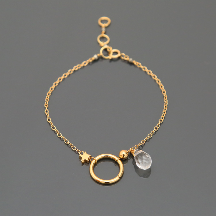 原创设计手工白水晶水滴黄铁矿石珠纯银镀真金星珠圆环手链