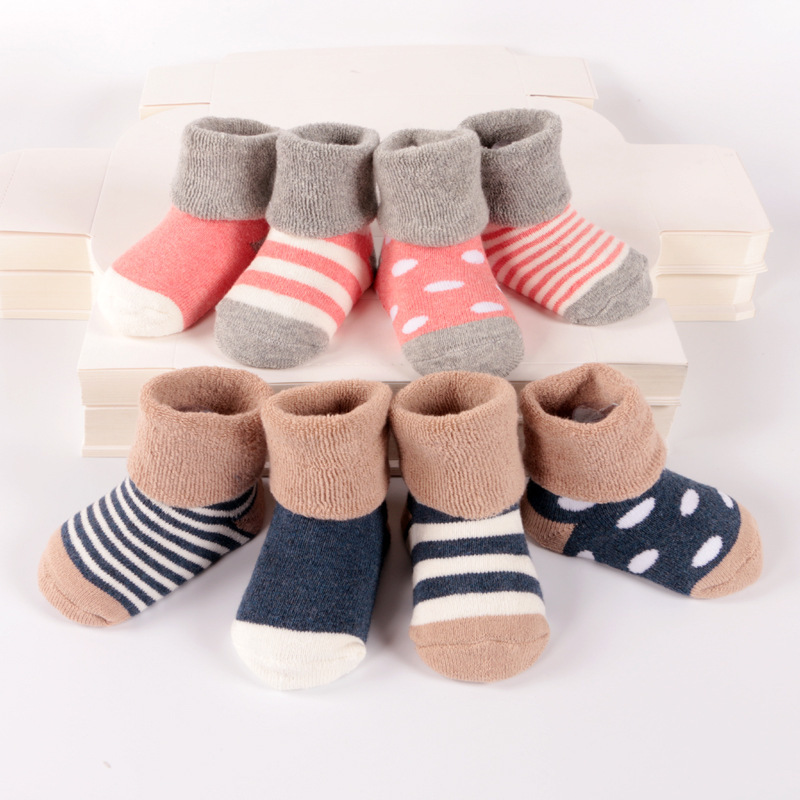 淘宝爆款秋冬季新生婴儿保暖全棉加厚毛圈袜 4双装优等品宝宝袜子