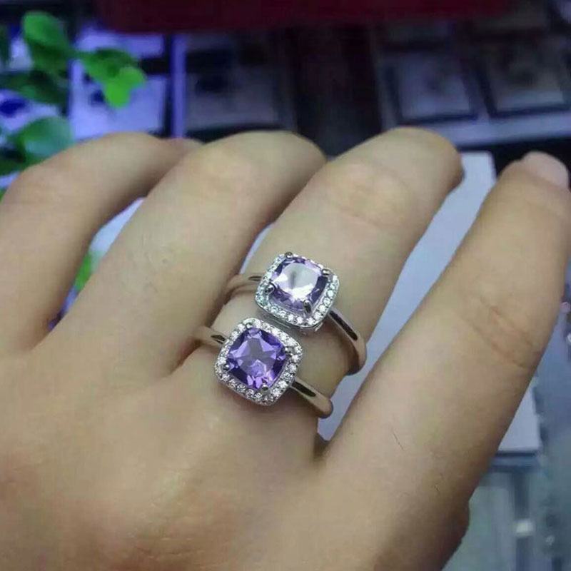 戒指 日韩女S925银镶嵌橄榄石紫水晶托帕石情侣闺蜜戒指指环