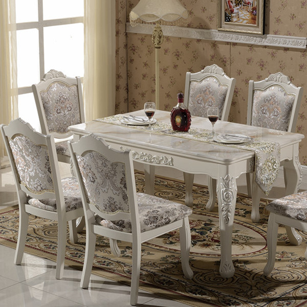 成都欧式餐桌椅组合法式大理石餐桌台简欧实木田园象牙白餐桌饭桌