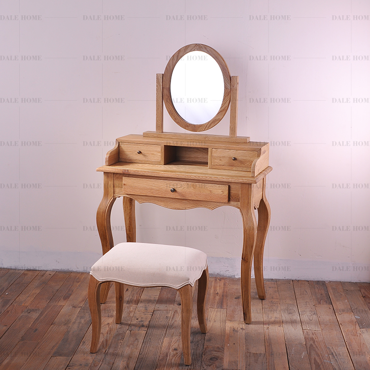 特惠出口法国美式家具 法式乡村复古梳妆台橡木梳妆桌凳镜子套