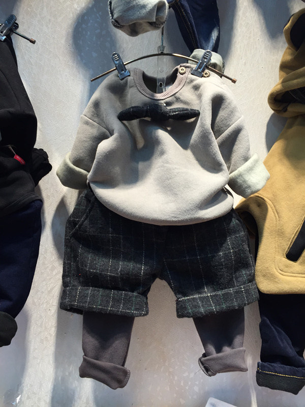 专柜正品2015秋冬款新款儿童小童男女中童纯棉韩版戴领结两件套装
