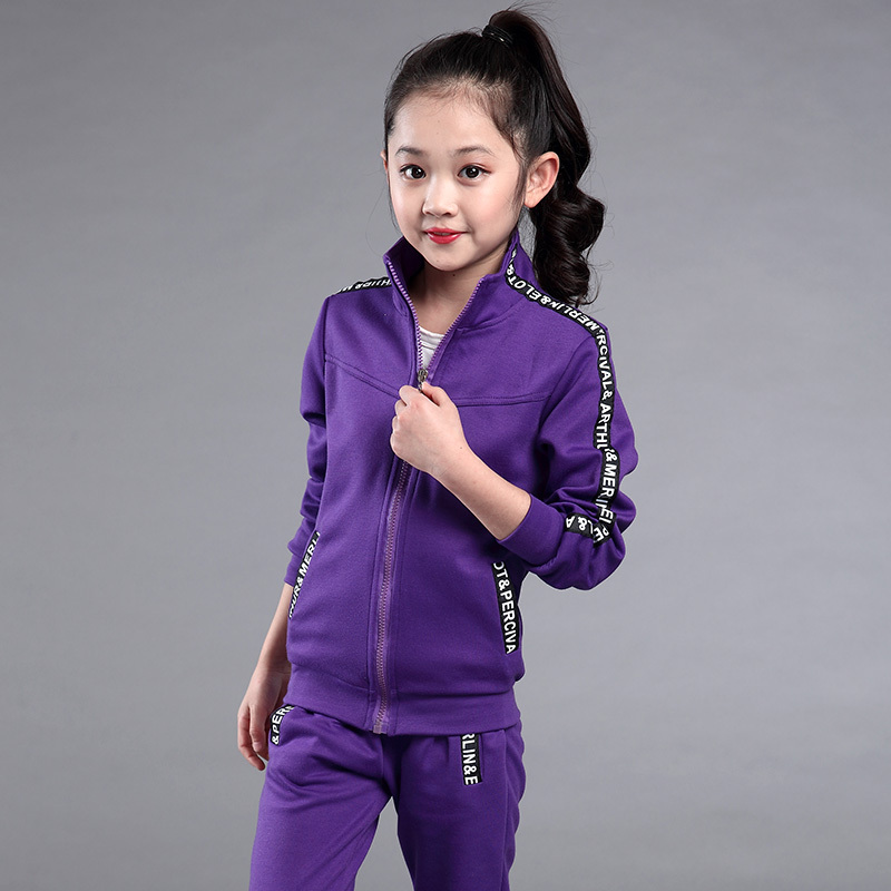 包邮童装女童秋装2016韩版中大童运动套装时尚休闲套装中性两件套