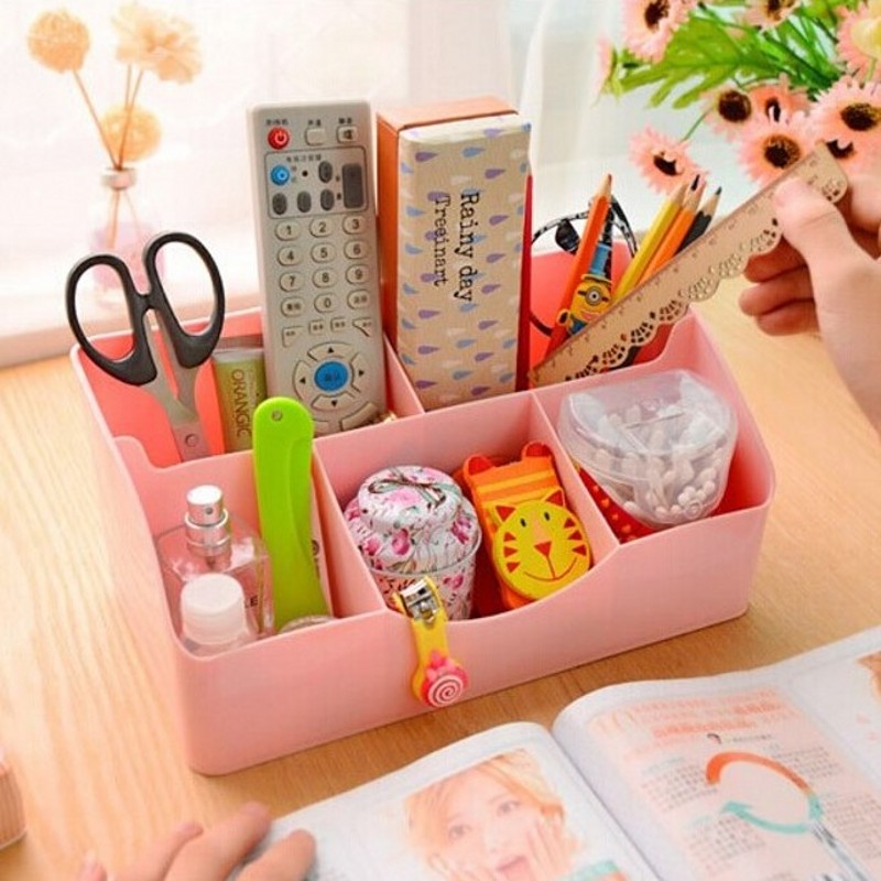 炫彩办公桌面杂物整理盒 5格化妆品收纳盒 创意塑料遥控器收纳盒