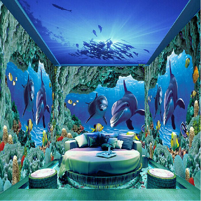 温馨儿童海底世界背景 墙纸 吊顶天顶壁画 立体3D个性酒店KTV壁纸