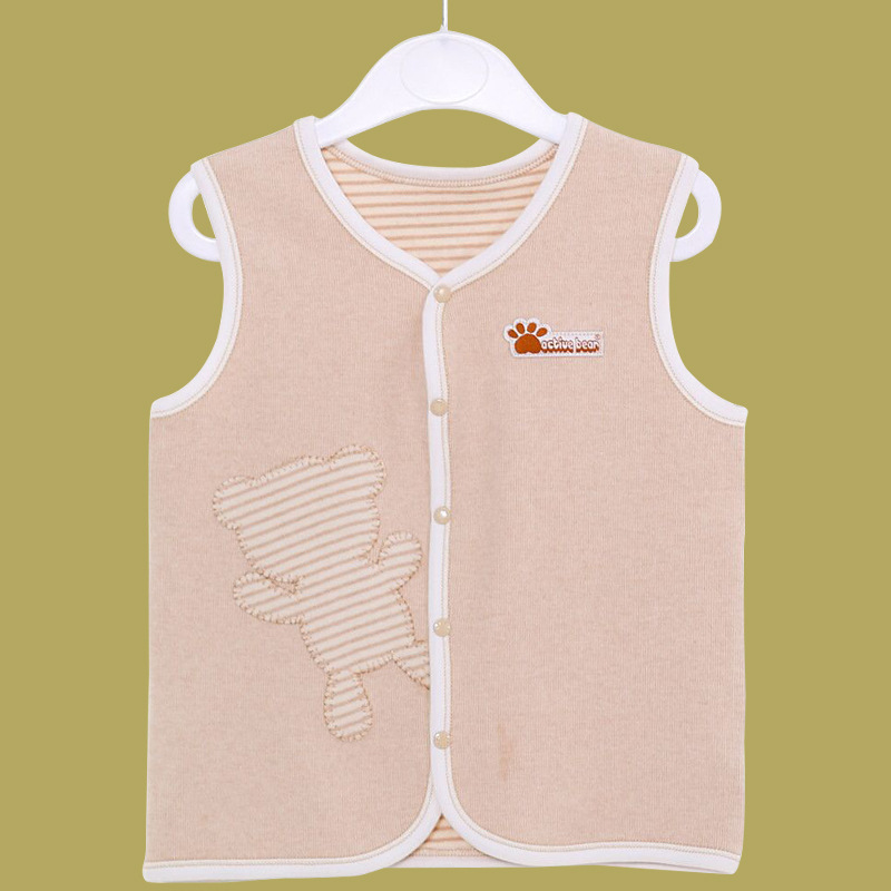 婴幼儿童装 宝宝男女天然有机棉彩棉纯棉亲肤无袖马甲  开口设计