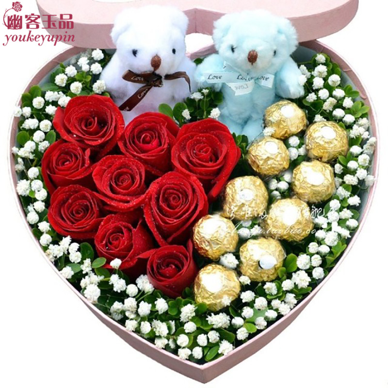 红玫瑰巧克力鲜花礼盒杭州鲜花速递上海北京重庆南京成都合肥送花