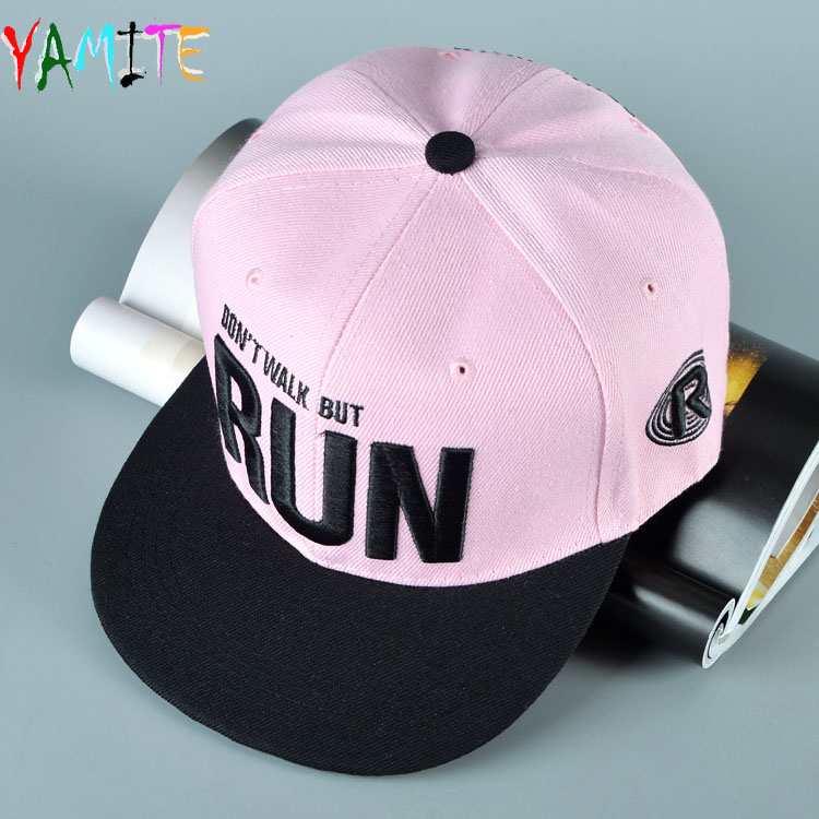 帽子女夏季韩版平沿baby同款粉色RUN字母奔跑吧兄弟鸭舌棒球帽潮