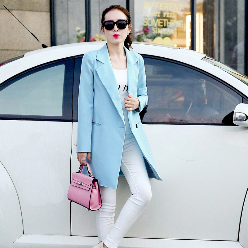 2016秋季中长款修身外套单排扣韩版长袖常规女装纯色新款风衣潮女