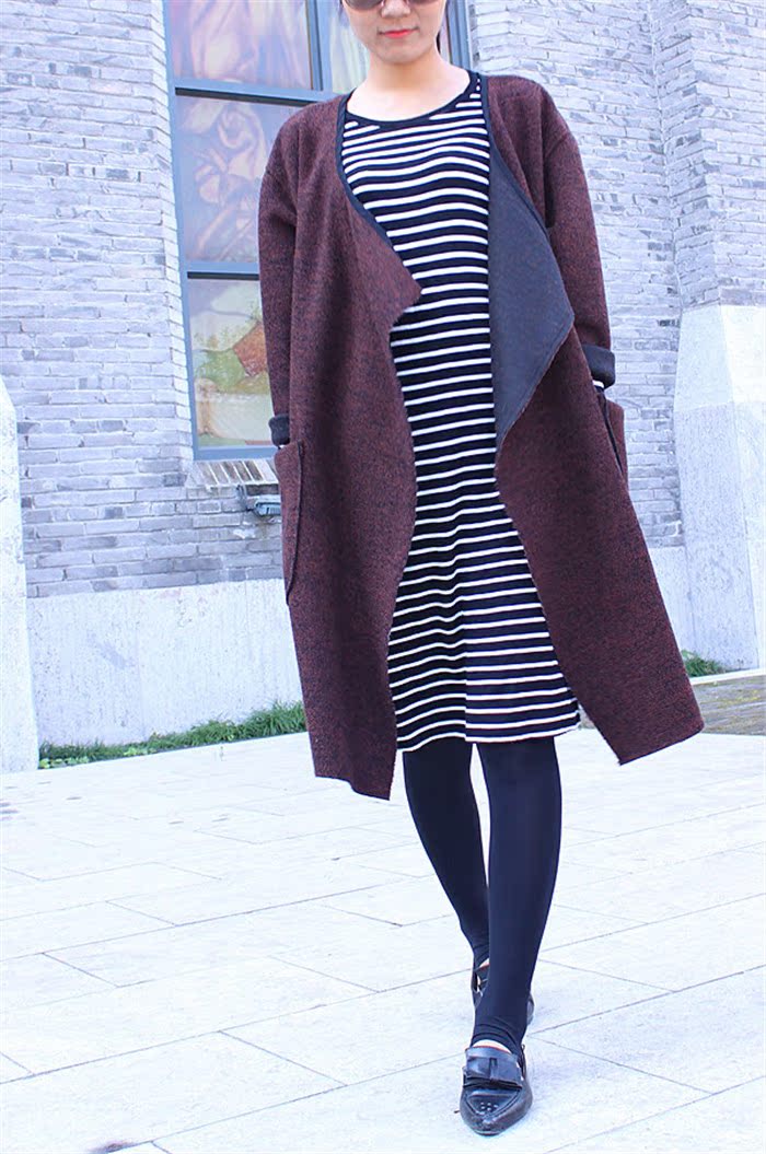 原创设计限量2015秋冬新款大衣大码显瘦女装韩版风衣毛呢外套咖啡