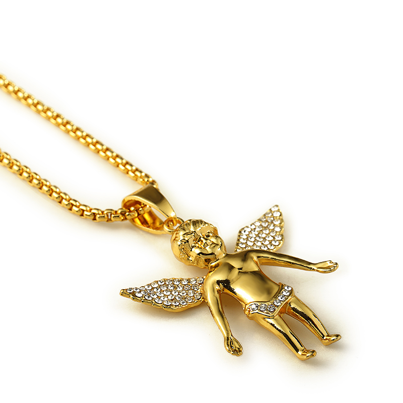 Micro Angel Piece Necklace 18K真厚金电镀小男孩天使吊坠项链