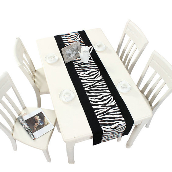 简约现代纯棉布艺桌旗黑白斑马纹餐桌盖布茶几旗垫布可定做条纹